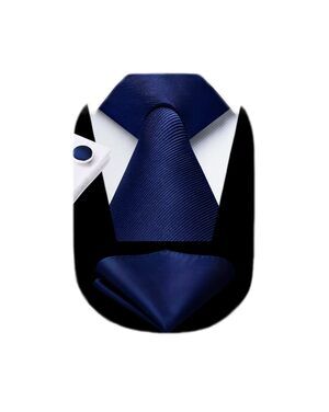 6989 Navy Blue Ties Formal Wedding Navy Tie and Pocket Square Cufflinks Set